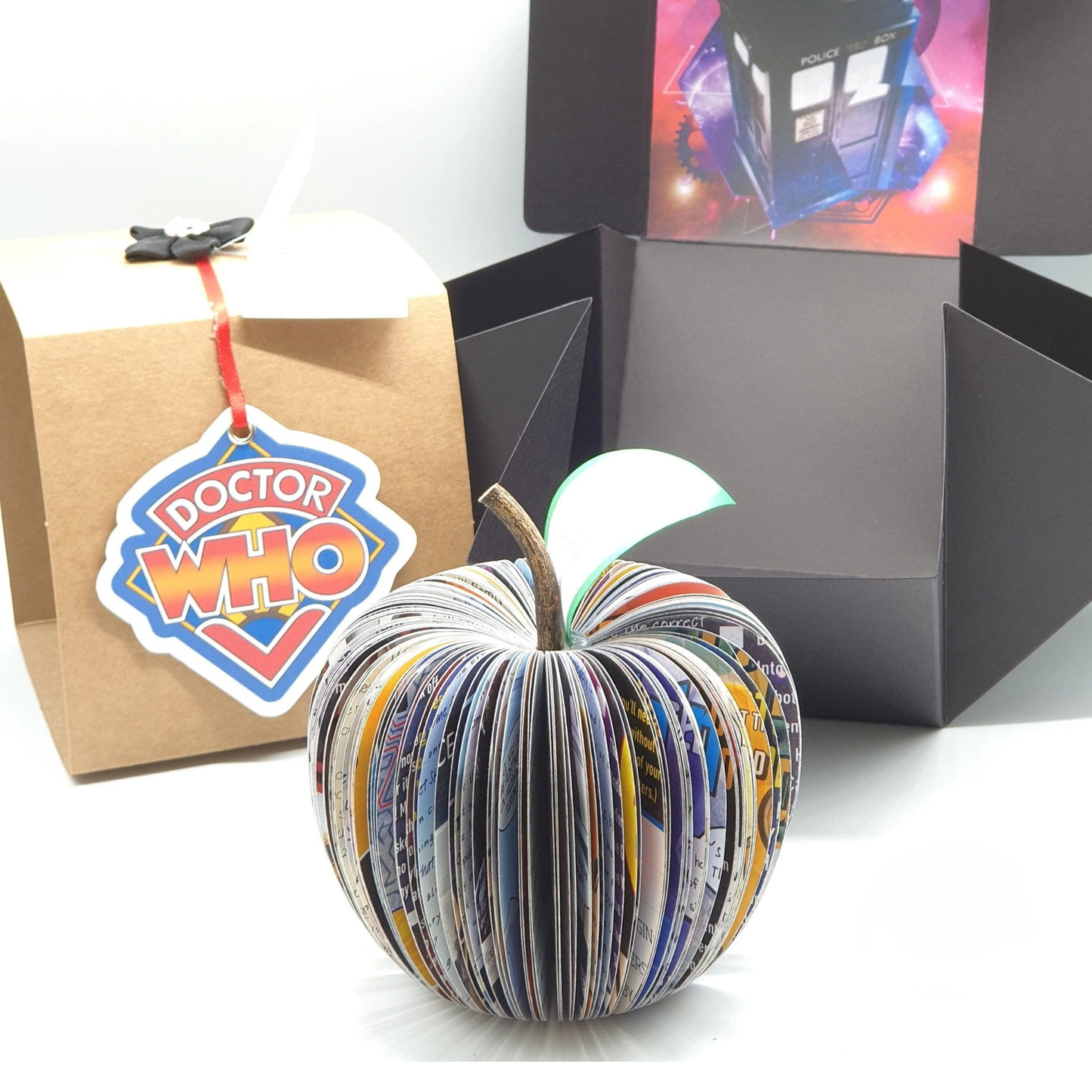 Personalised Doctor Who book apple gift, handmade gift for him made from real book pages