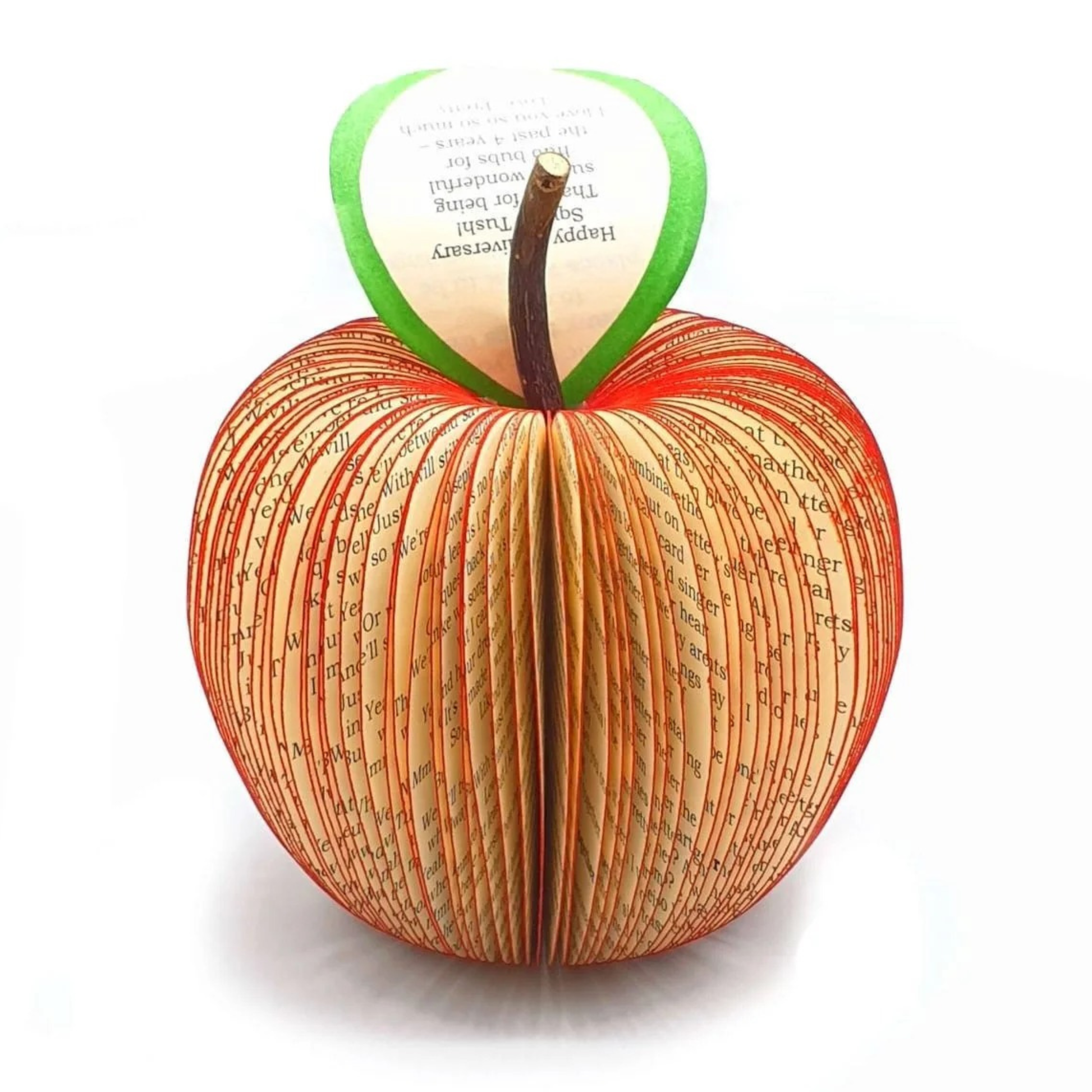 Personalised book apple with song lyrics or wedding vows, handmade from real book pages, unique 4th anniversary gift UK