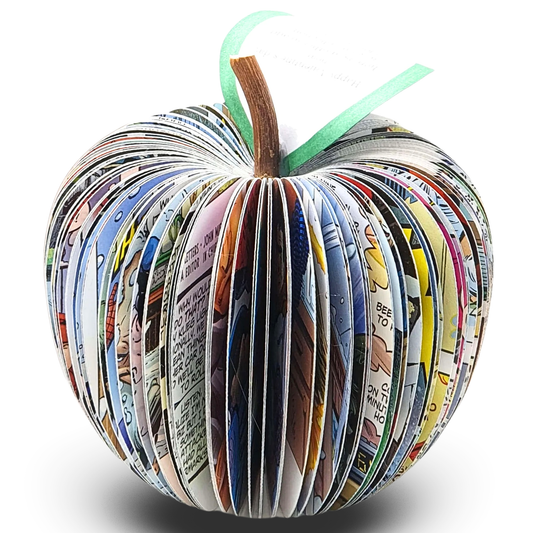 Personalised superhero book apple handmade 4th wedding anniversary fruit gift for him made from real comic book pages