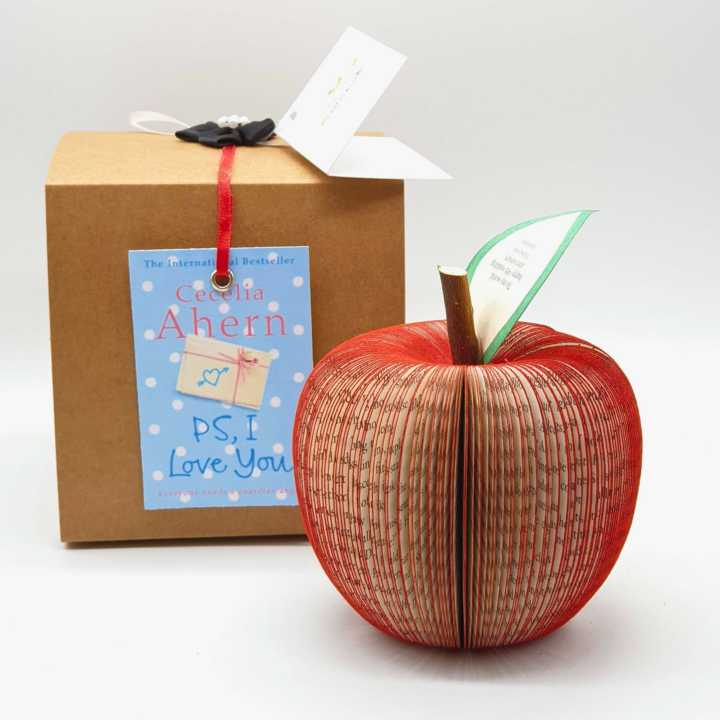 PS, I Love You book apple handmade from real book pages, unique literary gift