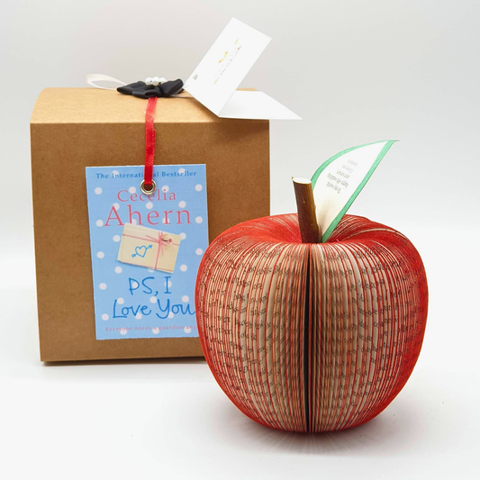 PS, I Love You book apple handmade from real book pages, unique literary gift