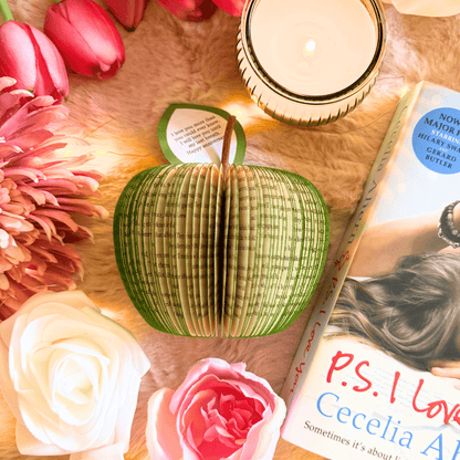Personalised leaf with custom message on PS, I Love You book apple