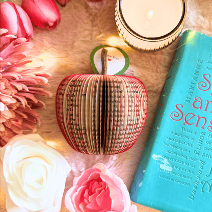 Sense and Sensibility book apple handmade from real book pages, unique literary gift
