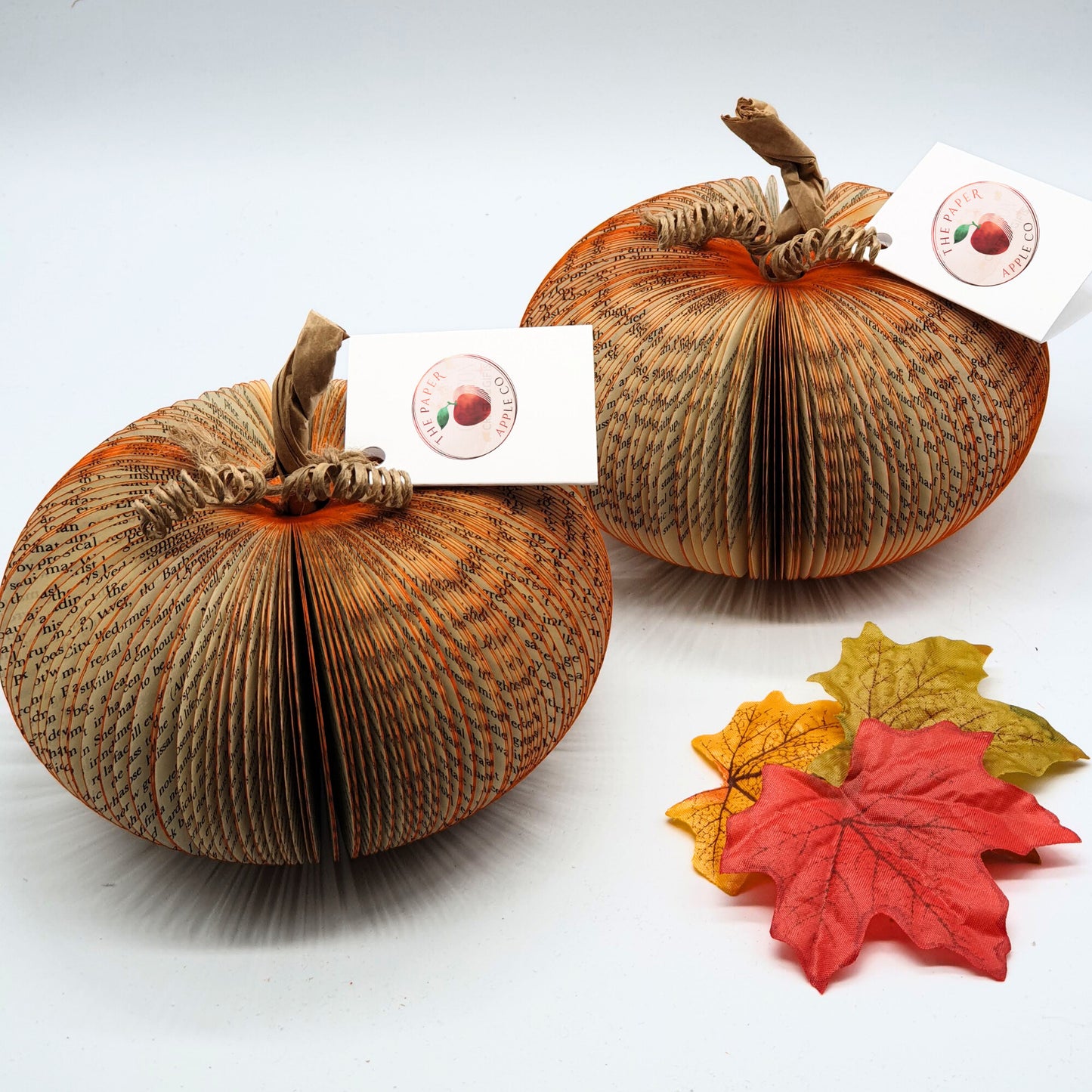Set of 2 handmade book page pumpkins, Halloween decoration