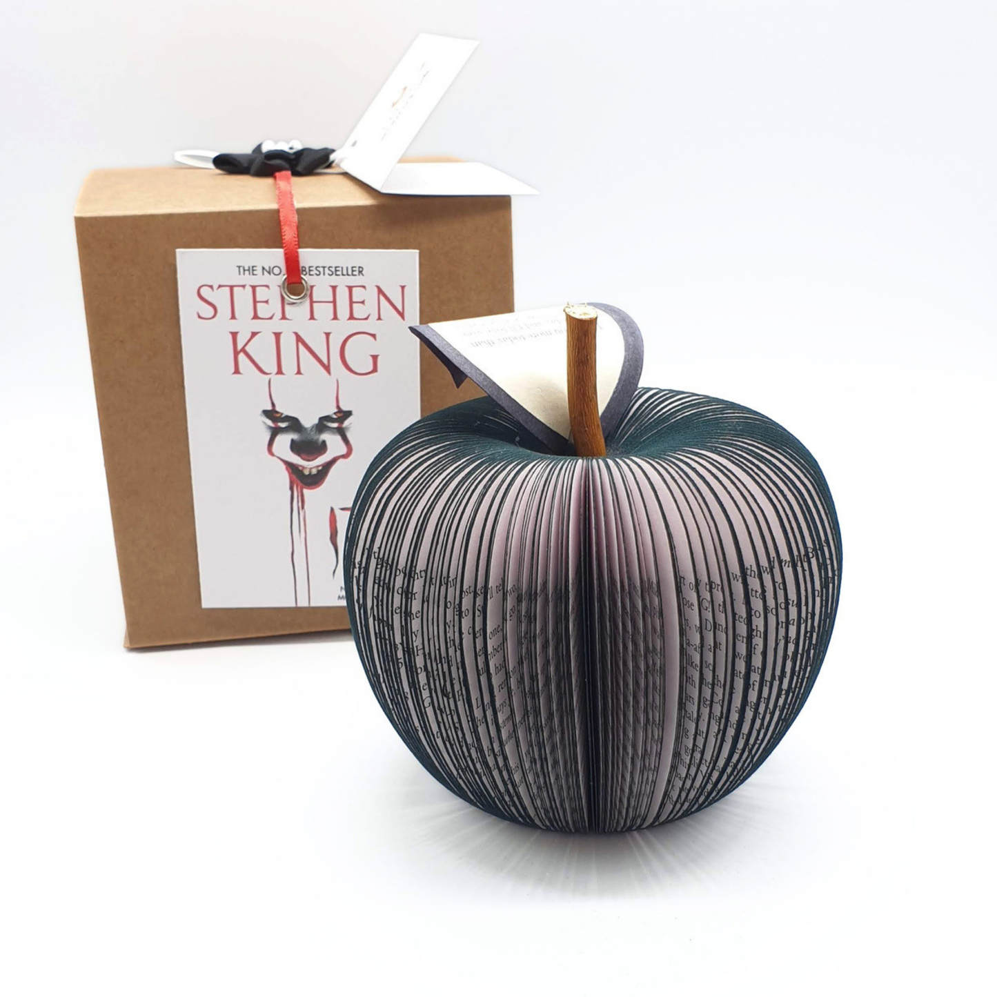 Stephen King IT book apple, black, handmade with personalised gift box