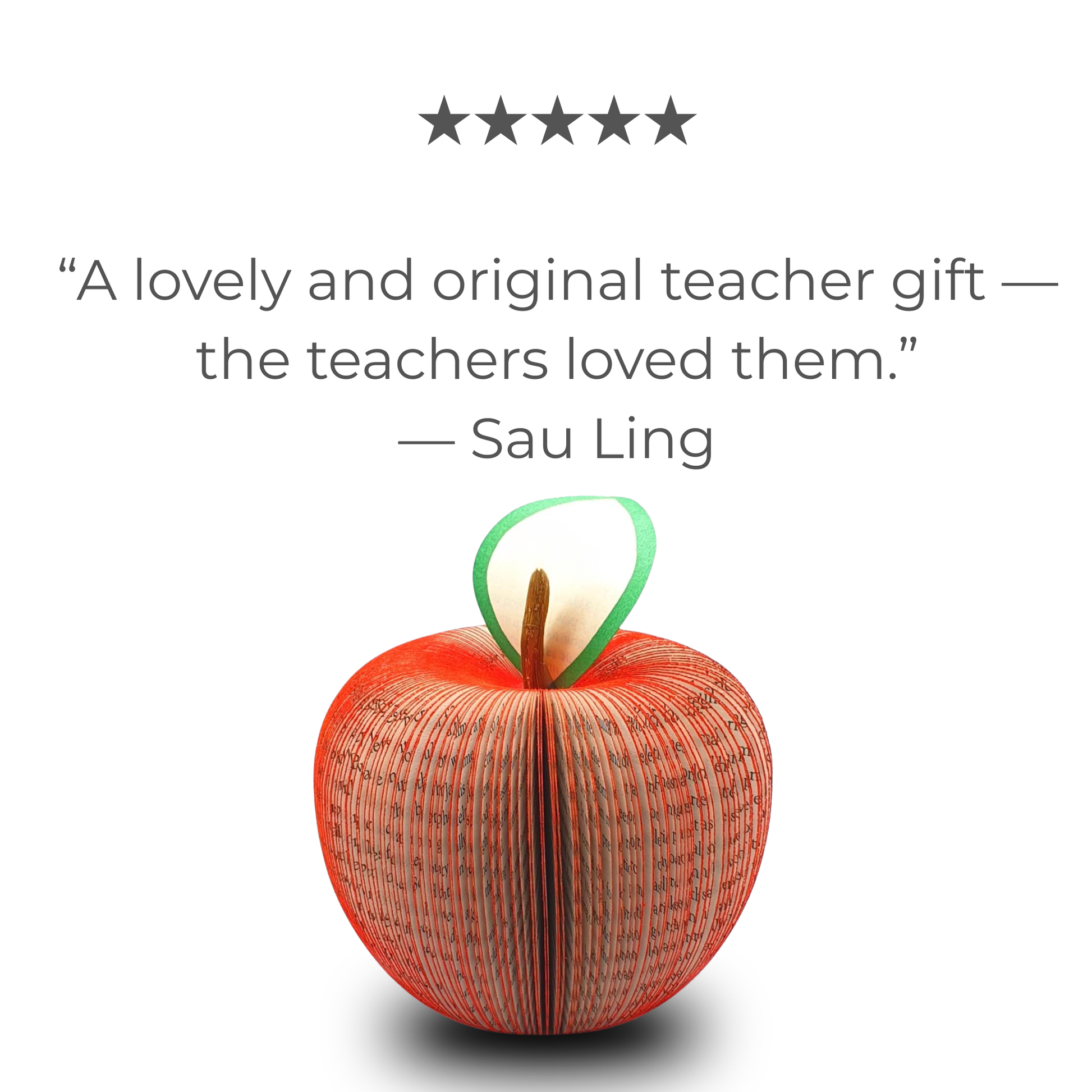 Teacher thank you gift personalised book apple with five star customer review and custom message leaf