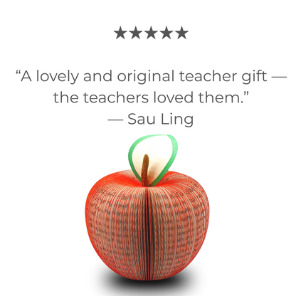 Teacher thank you gift personalised book apple with five star customer review and custom message leaf