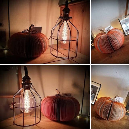 Collection of large book page pumpkins in various sizes