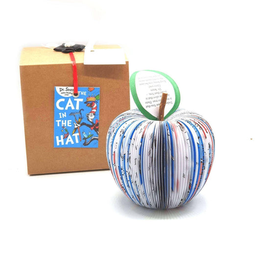 Dr Seuss book apple handmade from real book pages, personalised teacher gift