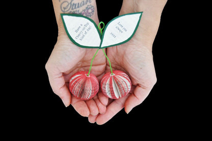 Personalised leaf with custom message on Handmade book cherries