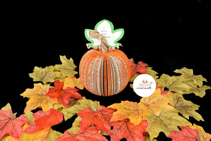 Personalised leaf with custom message on handmade book pumpkin