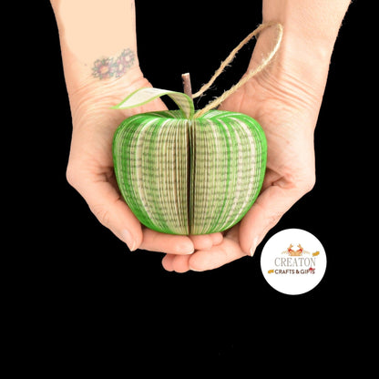 Green Apple book apple held in hands to show size, handmade paper anniversary gift