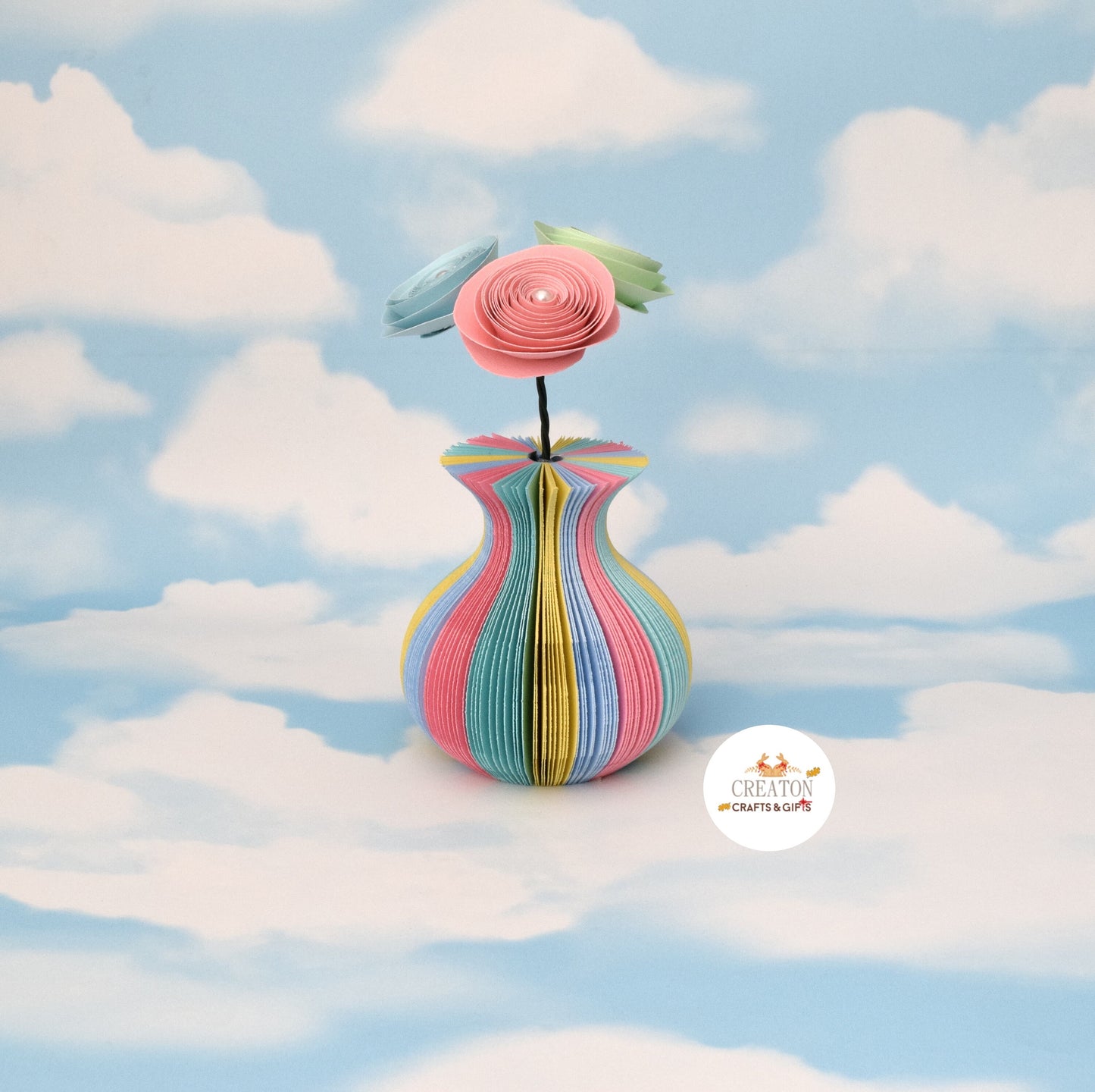 Mini Pastel Rainbow Vase and Flowers Book Gift