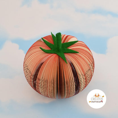 Handmade book tomato displayed beside original book