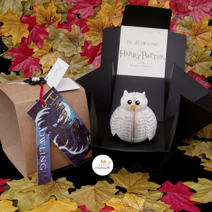 Mini Hedwig detail showing book page craftsmanship