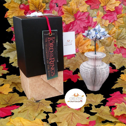 Custom Book Vase with Origami Flowers vase presented in luxury gift box ready for gifting
