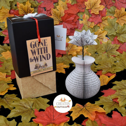 Personalised leaf or message on Custom Book Vase with Origami Flowers vase