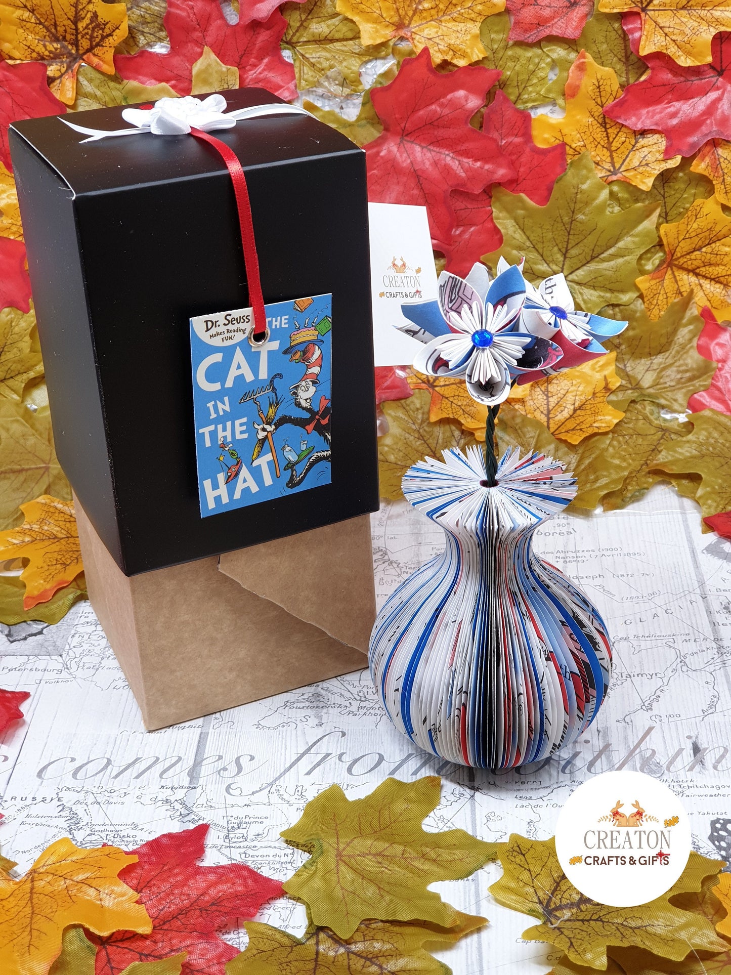 Cat in the Hat Vase and Flowers Book Gift