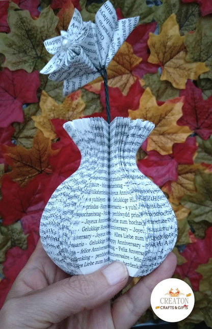 Personalised song lyric vase with origami flowers showing colour options