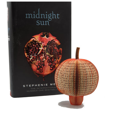 Midnight Sun pomegranate book gift handmade from real book pages, unique 4th anniversary fruit gift