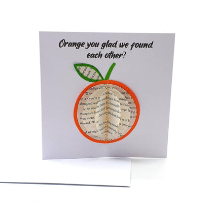 Orange fruit greeting card featuring handmade 3D book page design