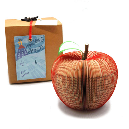 Wuthering Heights book apple held in hands to show size, handmade paper anniversary gift