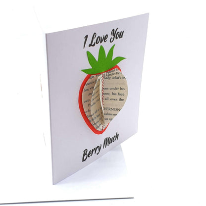 Strawberry book gift card detail showing book page craftsmanship