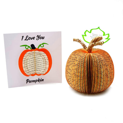 Handmade book page pumpkin on white background