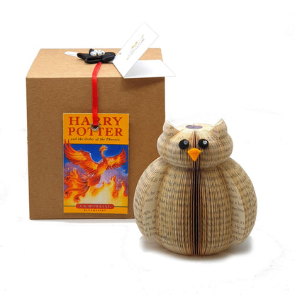 Mini Hedwig handmade from real Harry Potter book pages, unique fan gift