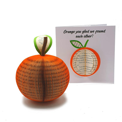 Orange gift card featuring handmade 3D book page design