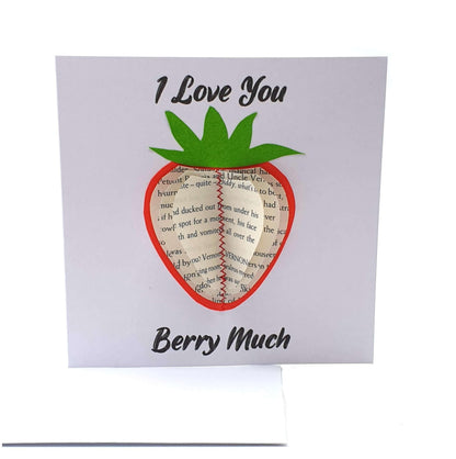 Strawberry book gift card, thoughtful handmade literary gift