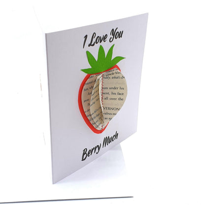 Handmade book strawberry on white background showing book page detail
