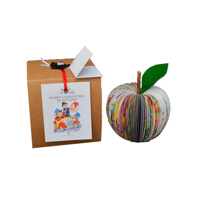 Noddy book apple held in hands to show size, handmade paper anniversary gift