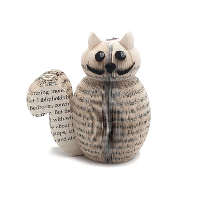 Mini Crookshanks book sculpture handmade from real Harry Potter book pages, unique fan gift
