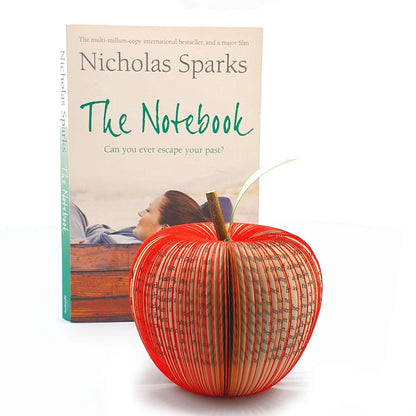 The Notebook book apple held in hands to show size, handmade paper anniversary gift
