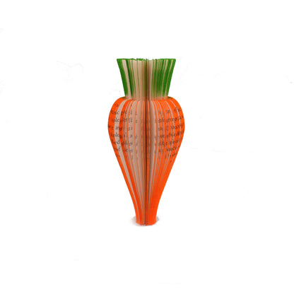 Handmade book page carrot sculpture, unique handmade gift