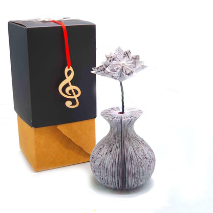 Music Vase and Flowers vase with origami flowers handmade from real book pages, unique anniversary gift