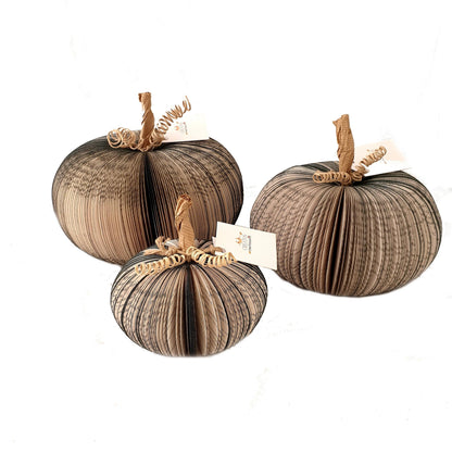 Set of 3 black handmade pumpkin from real book pages, unique Halloween or autumn gift