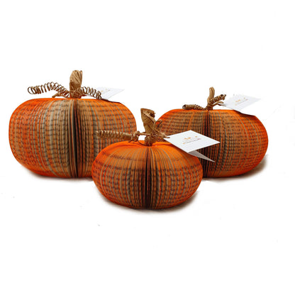 Set of 3 handmade book pumpkin displayed as autumn decoration