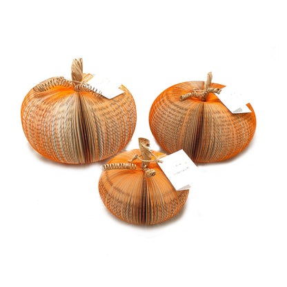 Small handmade book pumpkin on white background